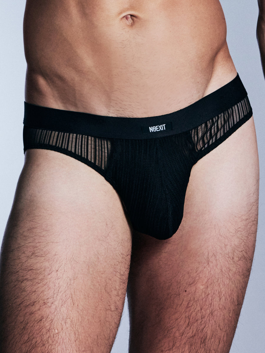 Men's Sheer Lace Classic Briefs | Lightweight | NOEXIT - Black