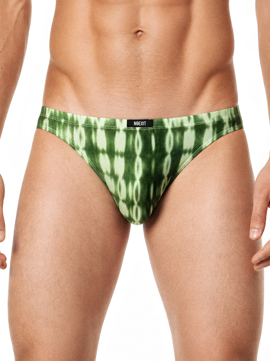 Men's Glossy Monogram Bikini Briefs | Signature Print | NOEXIT - Moss Green